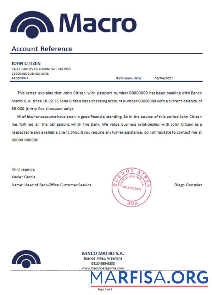 Blank Argentina Banco Macro reference example